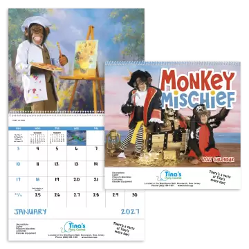 Monkey Mischief Wall Calendar - Spiral